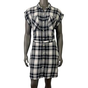 GAP Dress Women’s M Black & White Plaid Shirt Dress Button Down Tie Belt